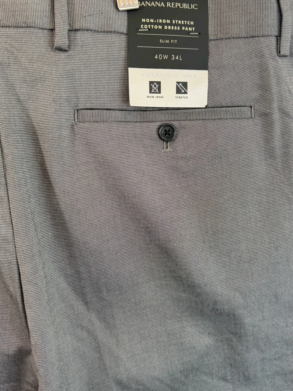 Banana Republic Mens 40x34 Slim Fit Non Iron Stretch Cotton Gray Dress Pants NWT